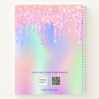 Holographic Hot Pink Glitter Drips Sketchbook Notebook