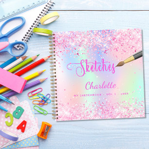 Sketchbook pink purple glitter holographic girl notebook