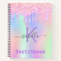 Elegant Pink Purple Glitter Sketchbook Name Script Notebook