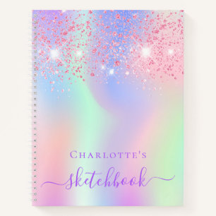 Sketchbook pink purple holographic girl notebook
