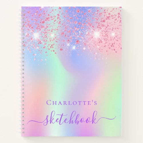 Sketchbook pink purple holographic girl notebook