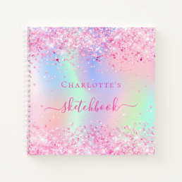 Sketchbook pink purple holographic name notebook