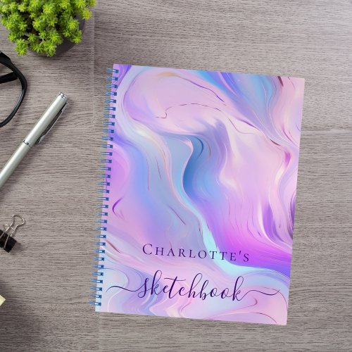 Sketchbook pink purple holographic script notebook