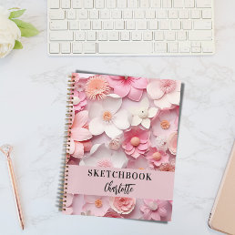 Sketchbook Pink white flowers name script Notebook
