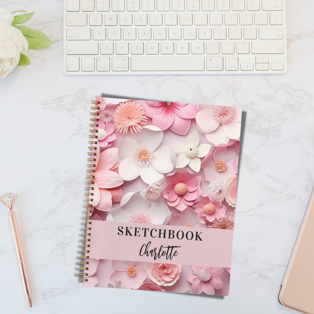 Sketchbook Pink white flowers name script Notebook (Creator Uploaded)