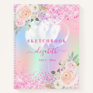 Sketchbook pinkpurple florals name notebook