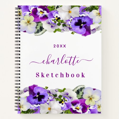 Sketchbook purple florals white monogram  notebook