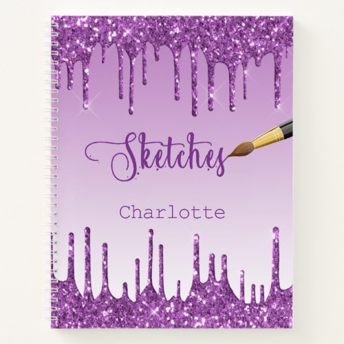 Sketchbook purple glitter drips name paint notebook