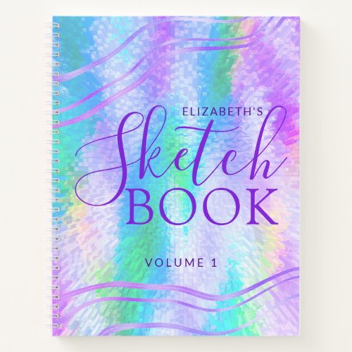 Sketchbook Purple Iridescent Holographic Name Notebook
