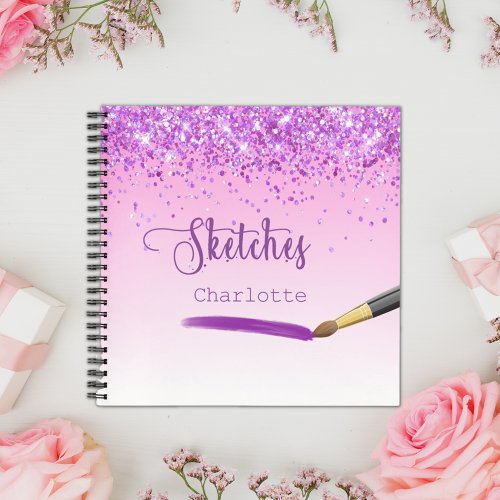 Sketchbook purple pink glitter name paint notebook