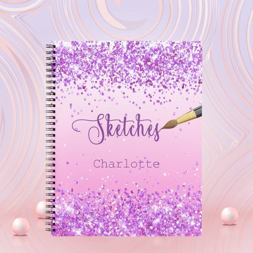 Sketchbook purple pink glitter name paint notebook