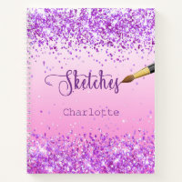 Sketchbook purple pink glitter name paint notebook