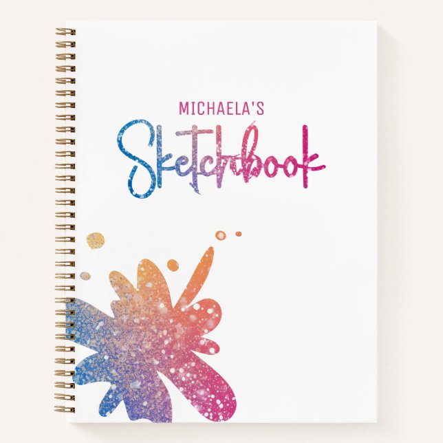 Sketchbook Rainbow Glitter Splatter Notebook (Front)