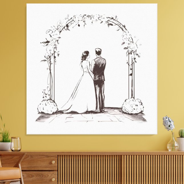 Sketchbook Romance Fine Line Art Wedding Seating  Canvas Print (Insitu(LivingRoom))