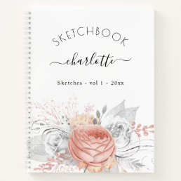 Sketchbook rose gold floral silver foliage notebook