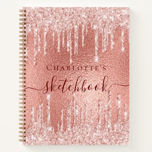 Sketchbook rose gold glitter drips monogram notebook