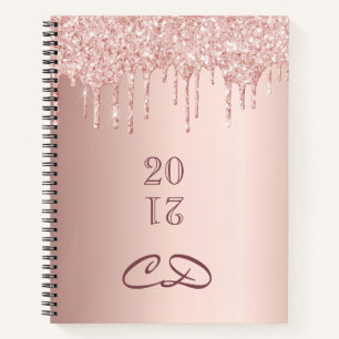 Sketchbook rose gold glitter monogram initials notebook