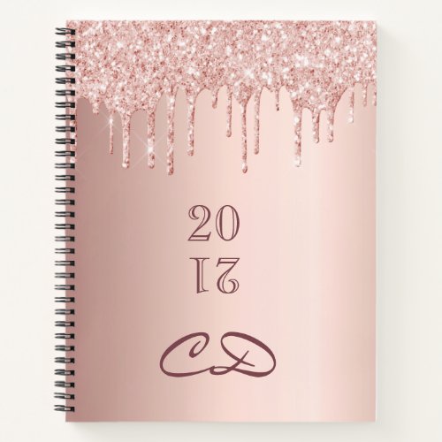 Sketchbook rose gold glitter monogram initials notebook