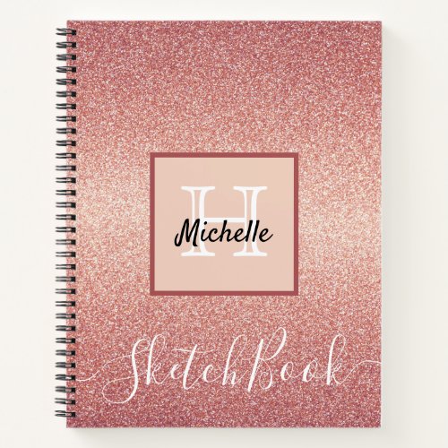 Sketchbook rose gold glitter monogram notebook
