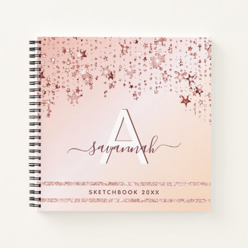 Sketchbook rose gold stars monogram notebook