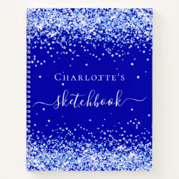 Sketchbook royal blue glitter name script notebook
