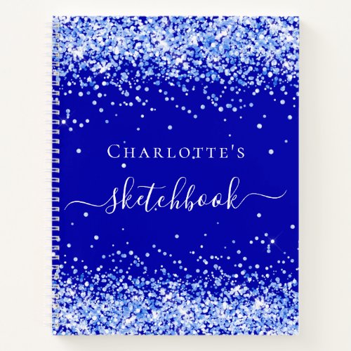 Sketchbook royal blue glitter name script notebook