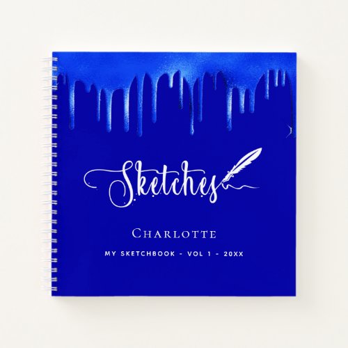 Sketchbook royal blue paint dripping name script notebook