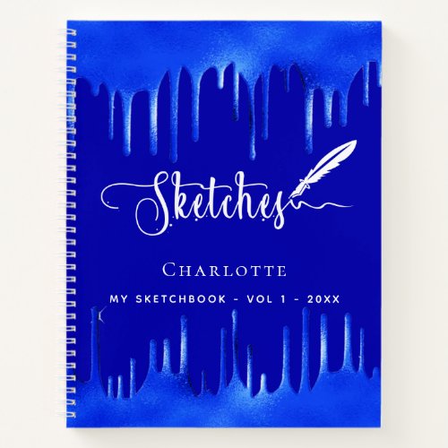 Sketchbook royal blue paint dripping name script notebook