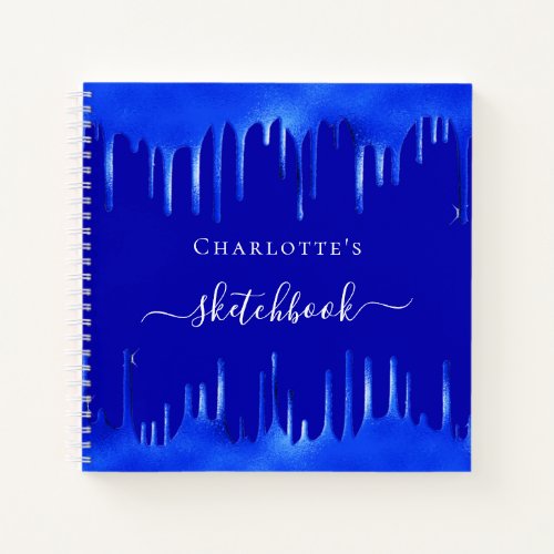 Sketchbook royal blue paint drips name script notebook