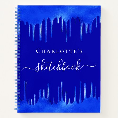 Sketchbook royal blue paint drips name script notebook