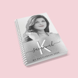 Sketchbook silver custom photo script monogram notebook