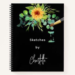 Sketchbook sunflowers eucalyptus black notebook