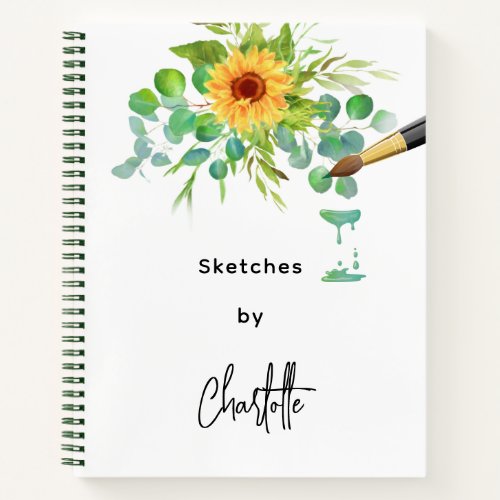 Sketchbook sunflowers eucalyptus name script notebook