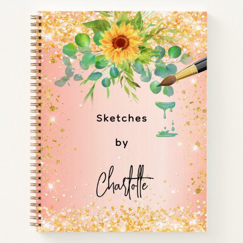 Sketchbook sunflowers orange gold paint notebook