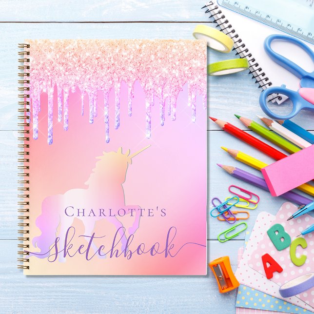 Sketchbook unicorn glitter pink iridescent name notebook (Creator Uploaded)
