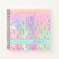 Sketchbook unicorn glitter pink iridescent name notebook