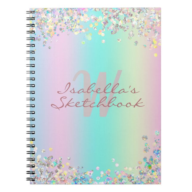 Sketchbook Unicorn Holographic Glitter Notebook (Front)