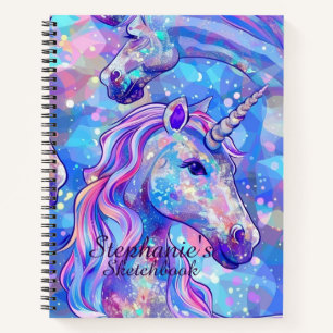 Sketchbook Unicorn Pink Blue Iridescent Name Notebook