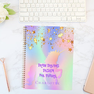 Sketchbook unicorn pink gold stars holographic notebook