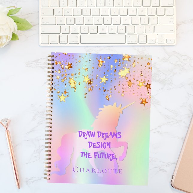 Sketchbook unicorn pink gold stars holographic notebook (Creator Uploaded)
