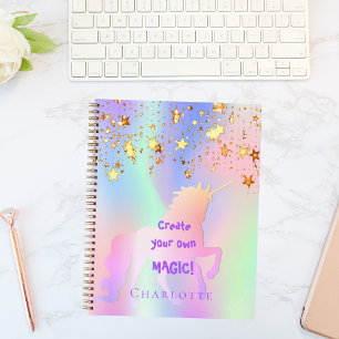 Sketchbook unicorn pink gold stars holographic notebook