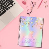 Sketchbook unicorn glitter pink iridescent name notebook