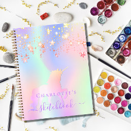 Sketchbook unicorn pink purple iridescent name notebook