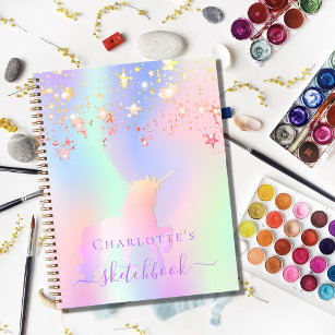 Sketchbook unicorn glitter pink iridescent name notebook