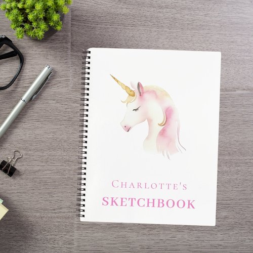 Sketchbook unicorn pink white girl notebook