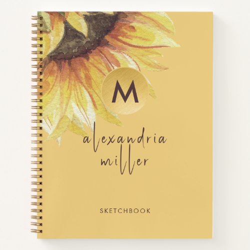 Sketchbook Watercolor Sunflower Monogram Notebook