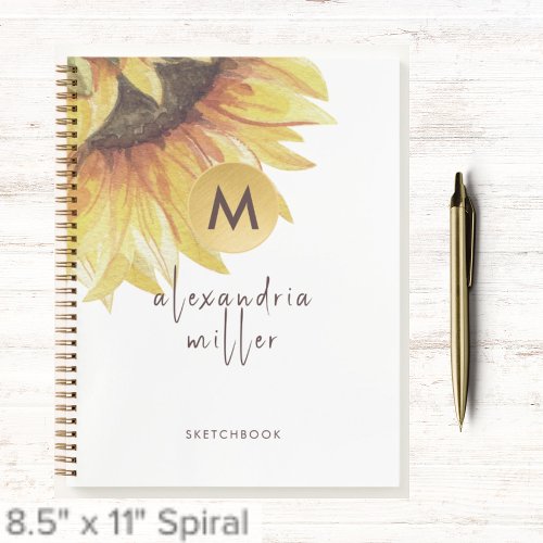 Sketchbook Watercolor Sunflower Monogram Notebook