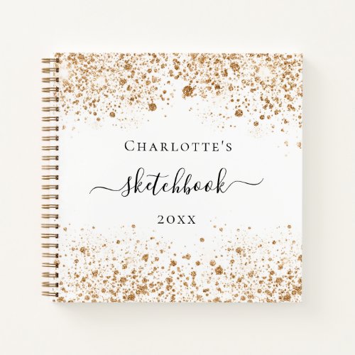Sketchbook white gold glitter name elegant notebook
