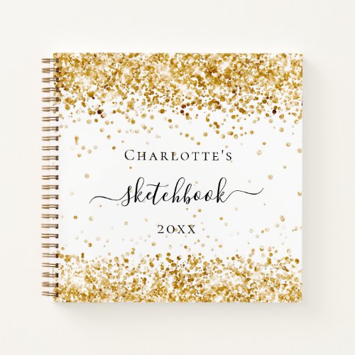 Sketchbook white gold glitter name notebook