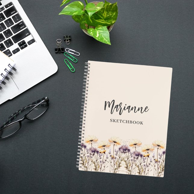 Sketchbook wildflowers beige yellow name script notebook (Creator Uploaded)